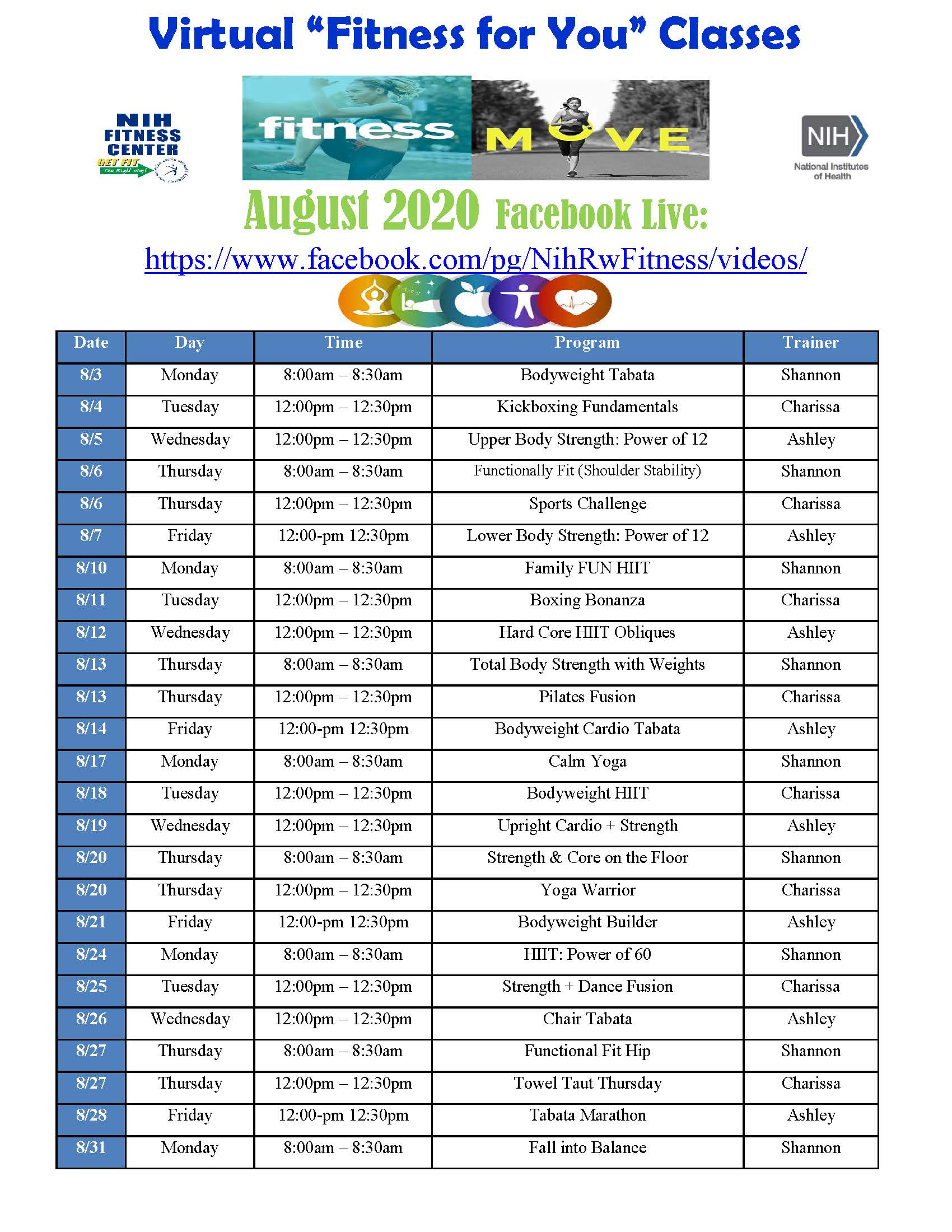 Virtual August Classes