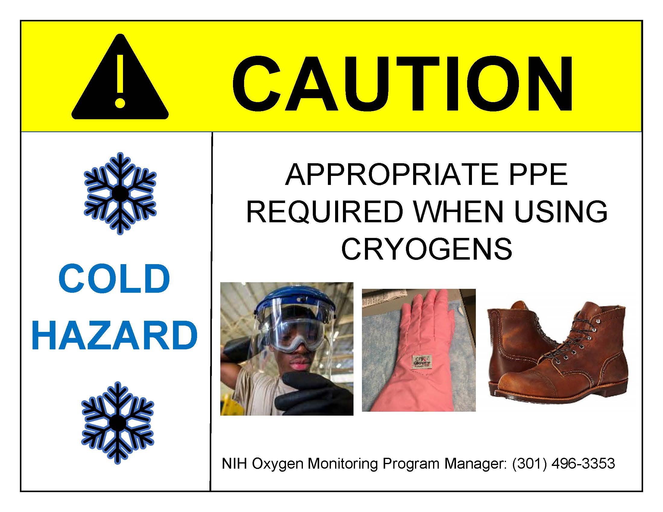 Caution Appropriate PPE Required When Using Cryogens Sign